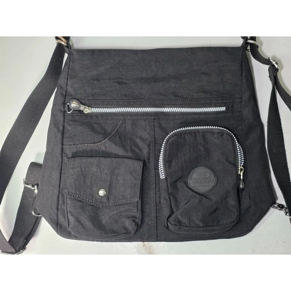 Jinqiaoer Shoulder Bag Backpack Black Multi Pockets Travel Zip Crossbody Bags